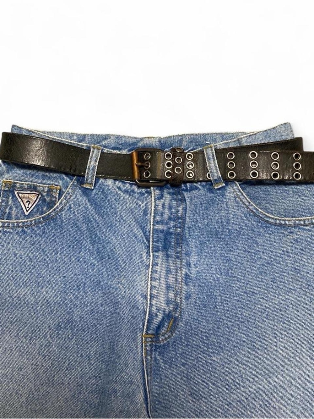 Vintage black and silver multi hole studed leather belt
